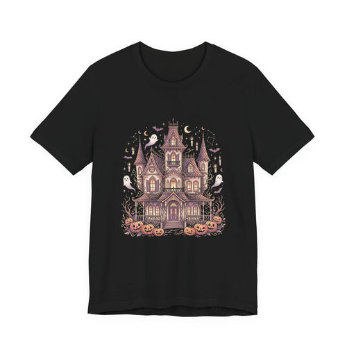 Haunted House Halloween Tee – Spooky Pumpkin & Ghost Graphic T-Shirt