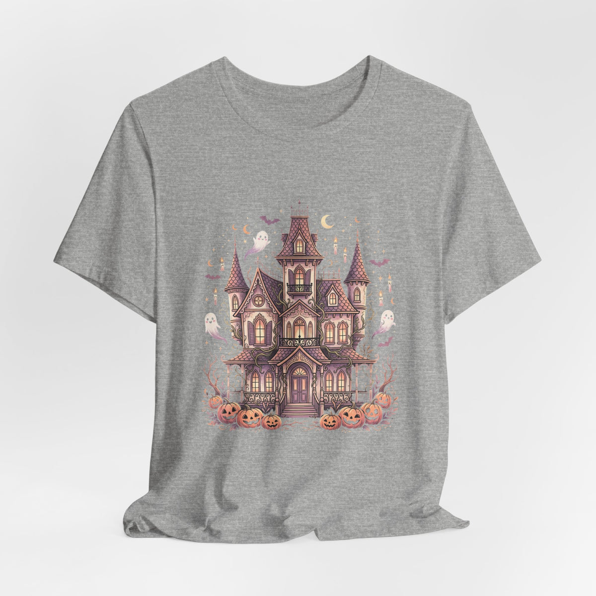 Haunted House Halloween Tee – Spooky Pumpkin & Ghost Graphic T-Shirt