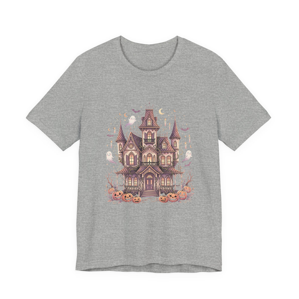 Haunted House Halloween Tee – Spooky Pumpkin & Ghost Graphic T-Shirt
