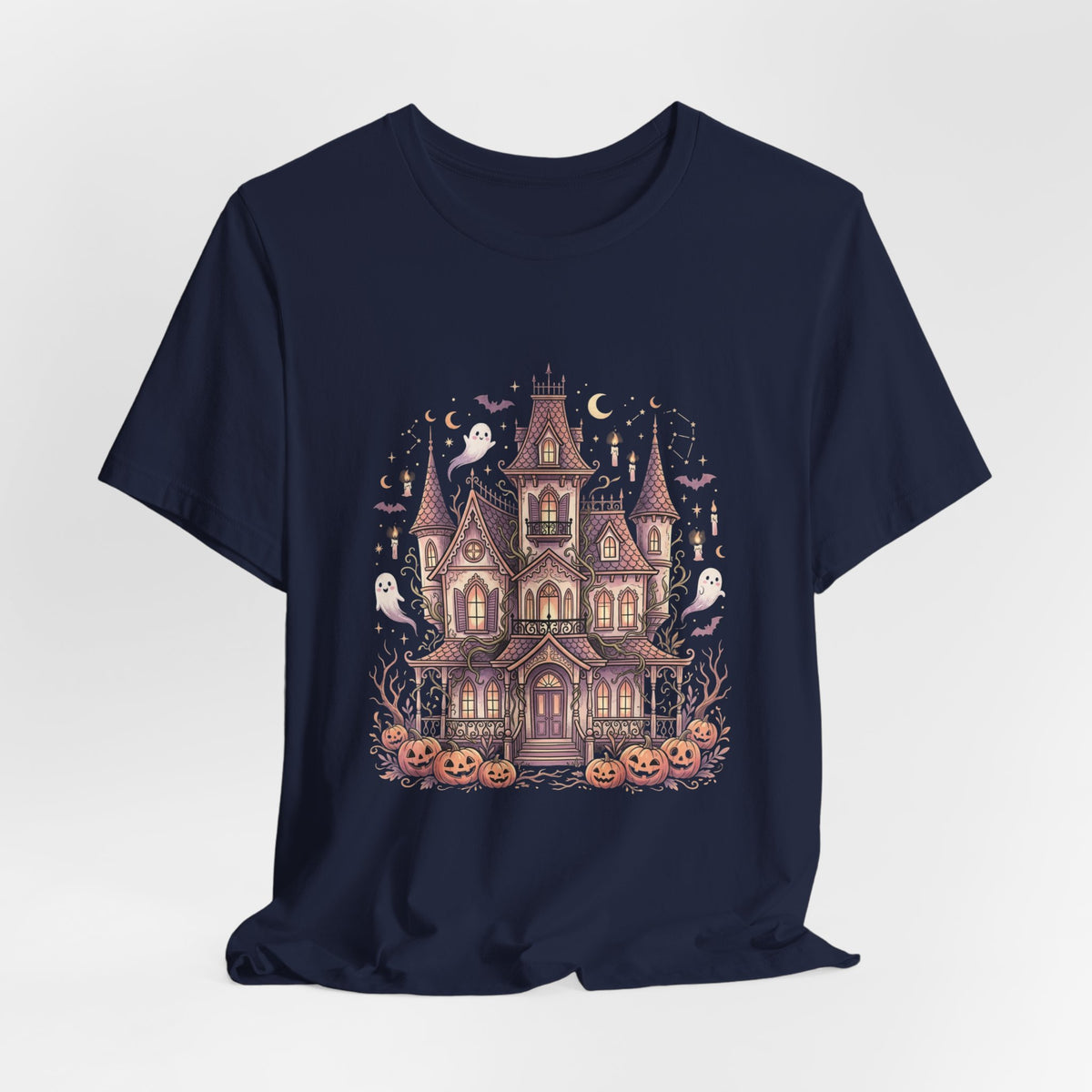 Haunted House Halloween Tee – Spooky Pumpkin & Ghost Graphic T-Shirt
