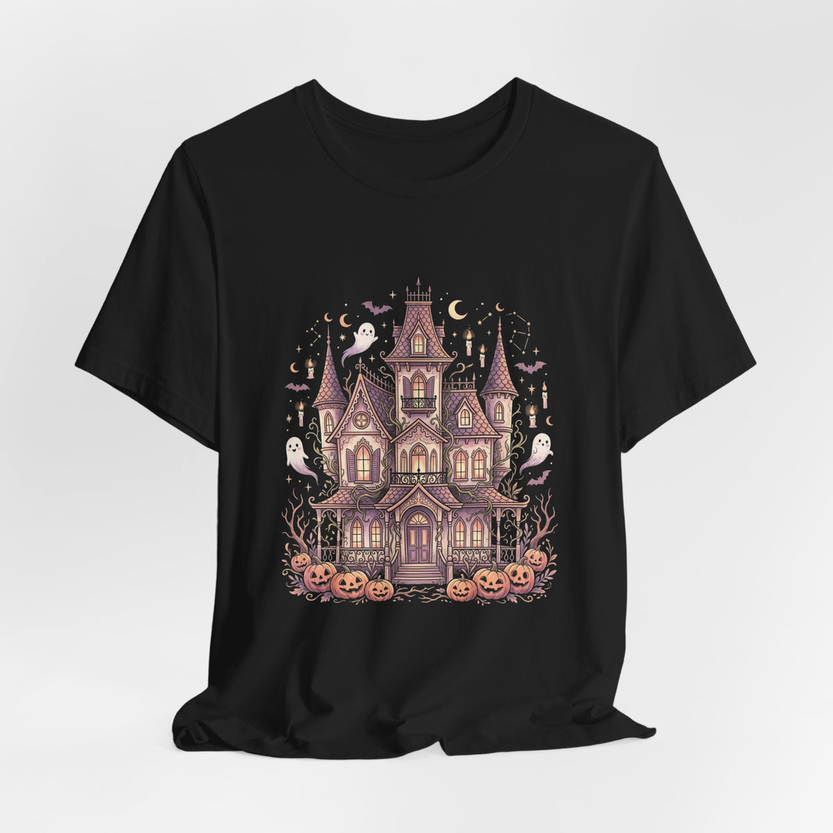 Haunted House Halloween Tee – Spooky Pumpkin & Ghost Graphic T-Shirt