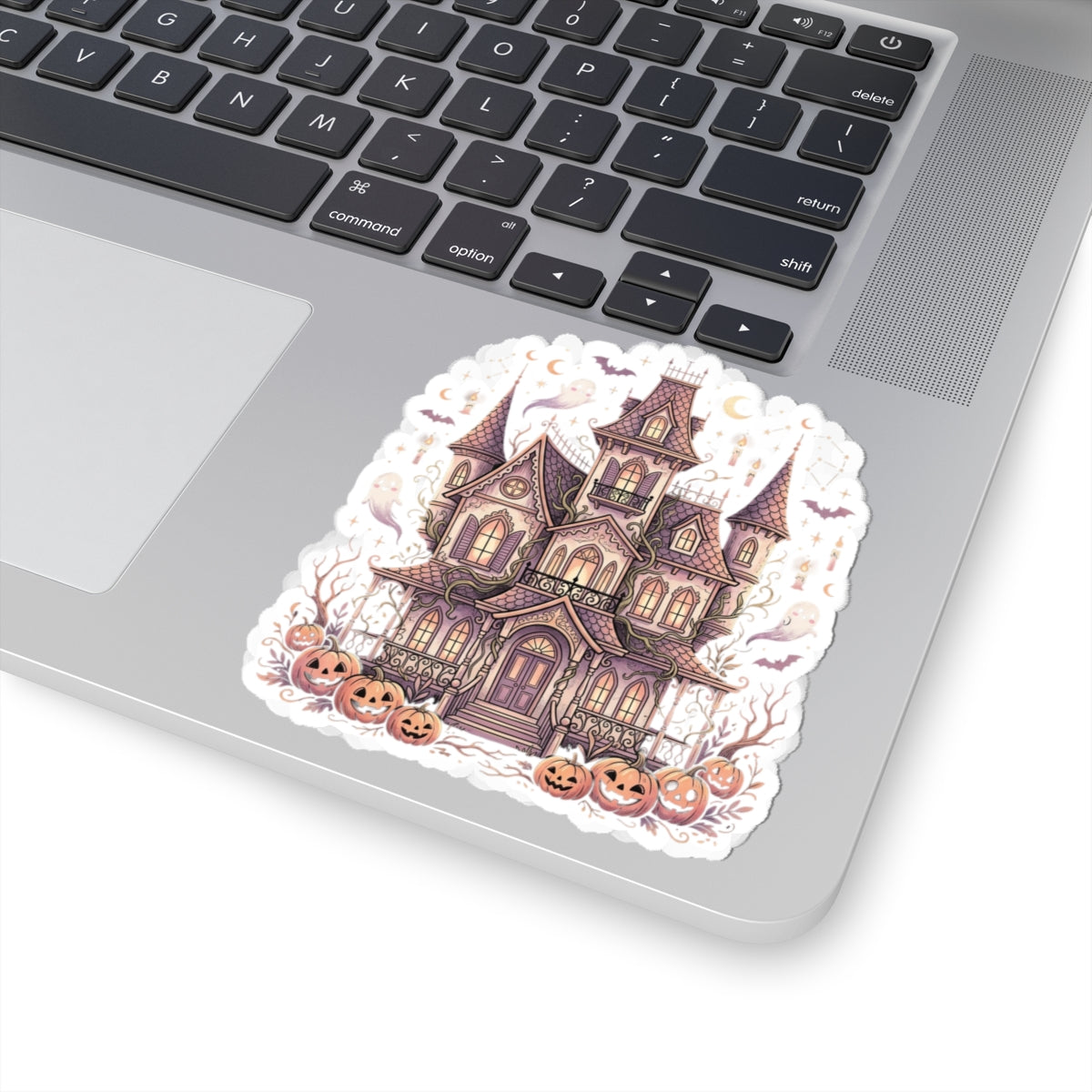 Haunted Victorian Mansion Sticker — Halloween Kiss-Cut Pumpkin Laptop Decal