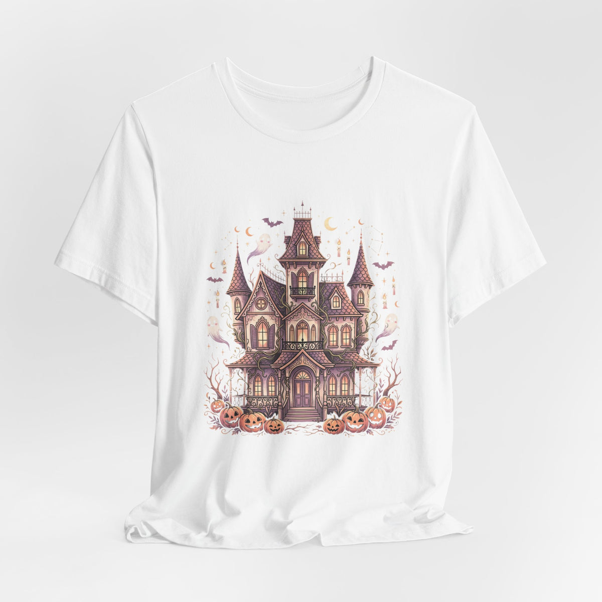 Haunted House Halloween Tee – Spooky Pumpkin & Ghost Graphic T-Shirt
