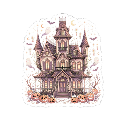 Haunted Victorian Mansion Sticker — Halloween Kiss-Cut Pumpkin Laptop Decal