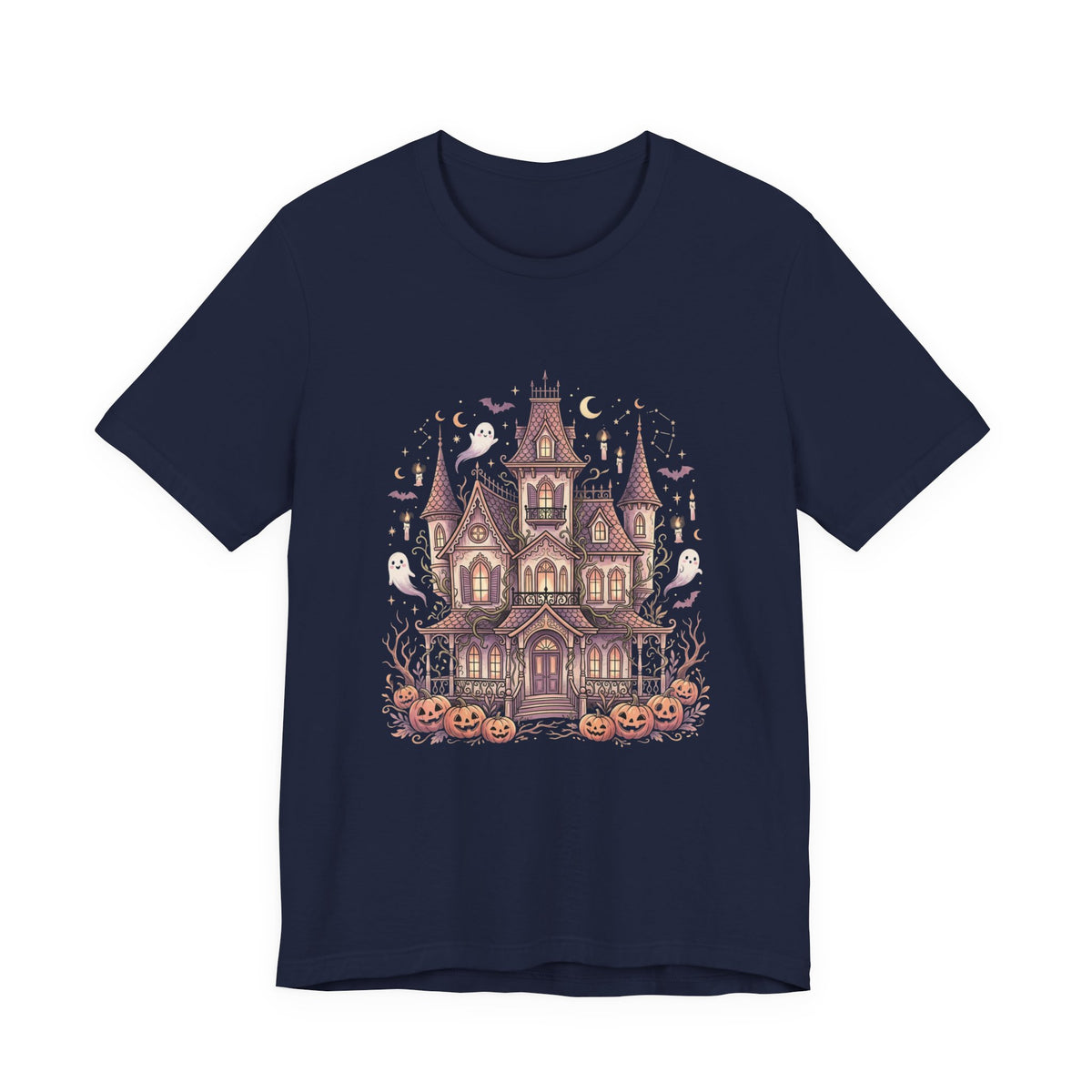 Haunted House Halloween Tee – Spooky Pumpkin & Ghost Graphic T-Shirt